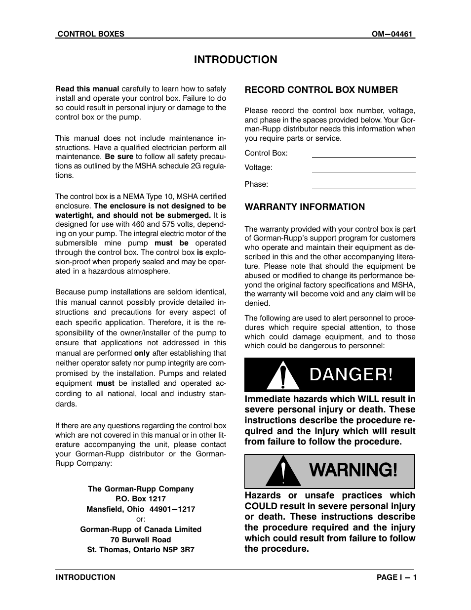 Introduction | Gorman-Rupp Pumps SM4G1-X30 460/3 1002211 thru 1241783 User Manual | Page 2 / 18