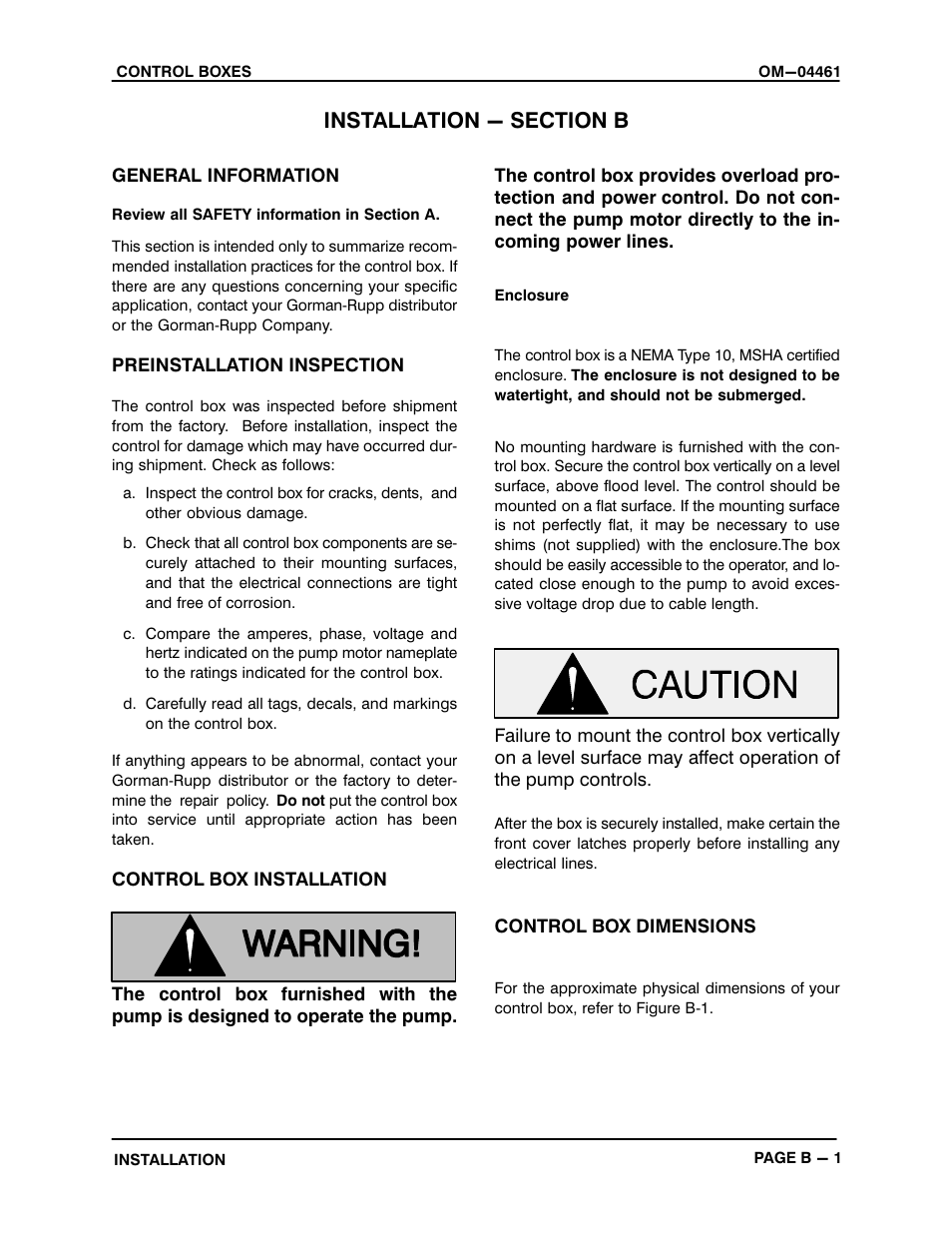 Installation - section b | Gorman-Rupp Pumps SM4G1-X30 460/3 1002211 thru 1241783 User Manual | Page 6 / 18