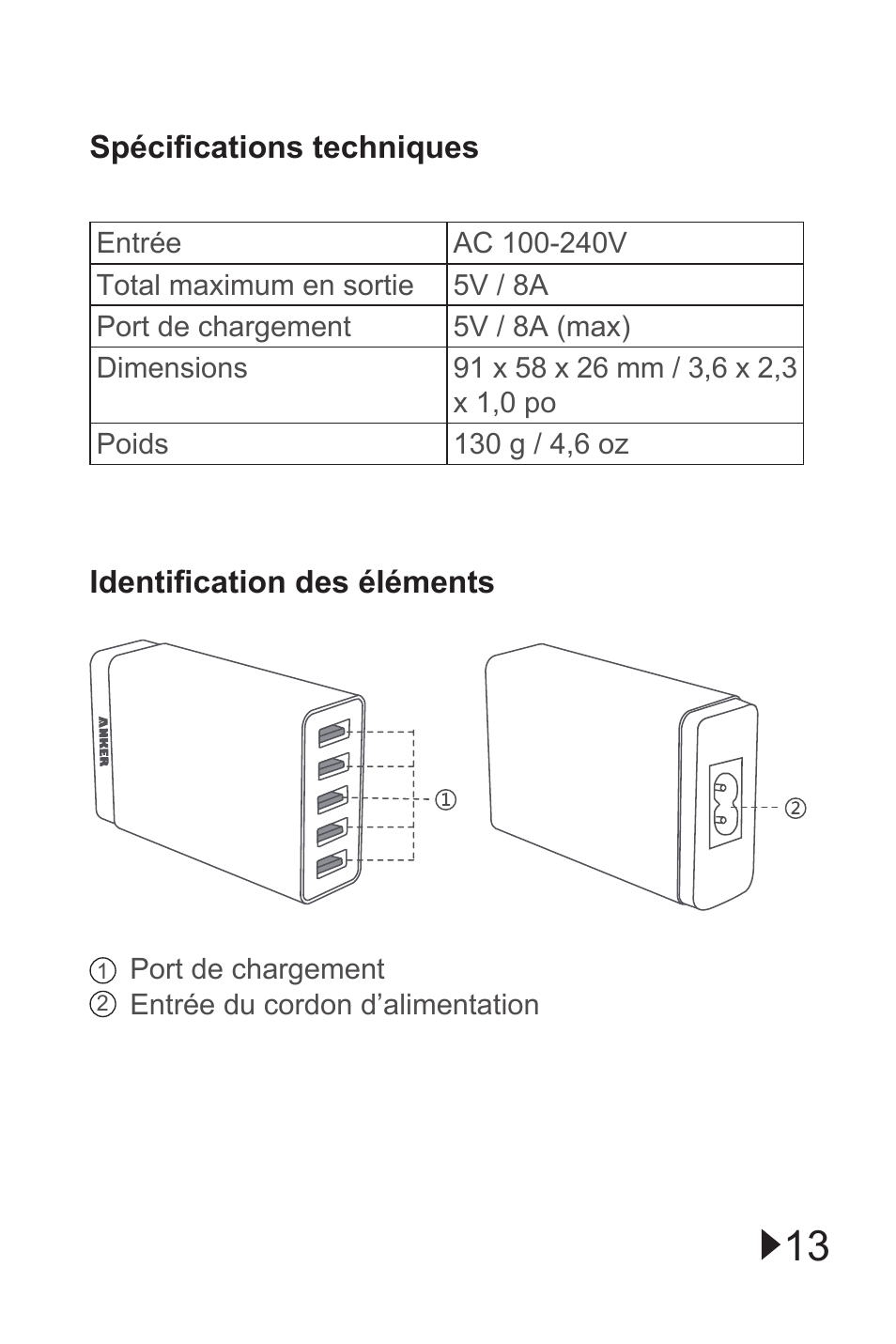 ANKER 40W 5V / 8A 5-Port Family-Sized Desktop Charger User Manual | Page 13 / 25