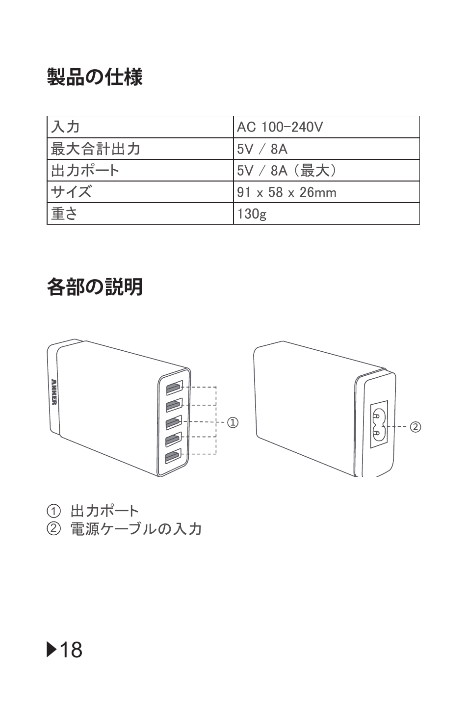 ANKER 40W 5V / 8A 5-Port Family-Sized Desktop Charger User Manual | Page 18 / 25