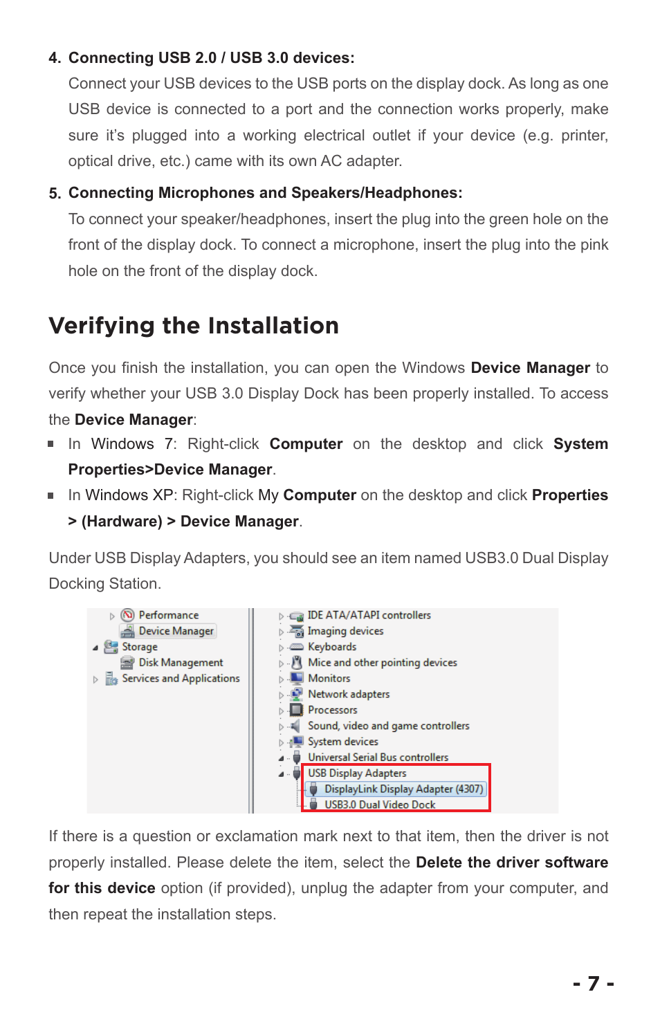 Verifying the installation | ANKER USB 3.0 Dual Display (DVI/HDMI) Docking Station, Audio, Gigabit Ethernet, and 6 USB ports for Windows User Manual | Page 10 / 19