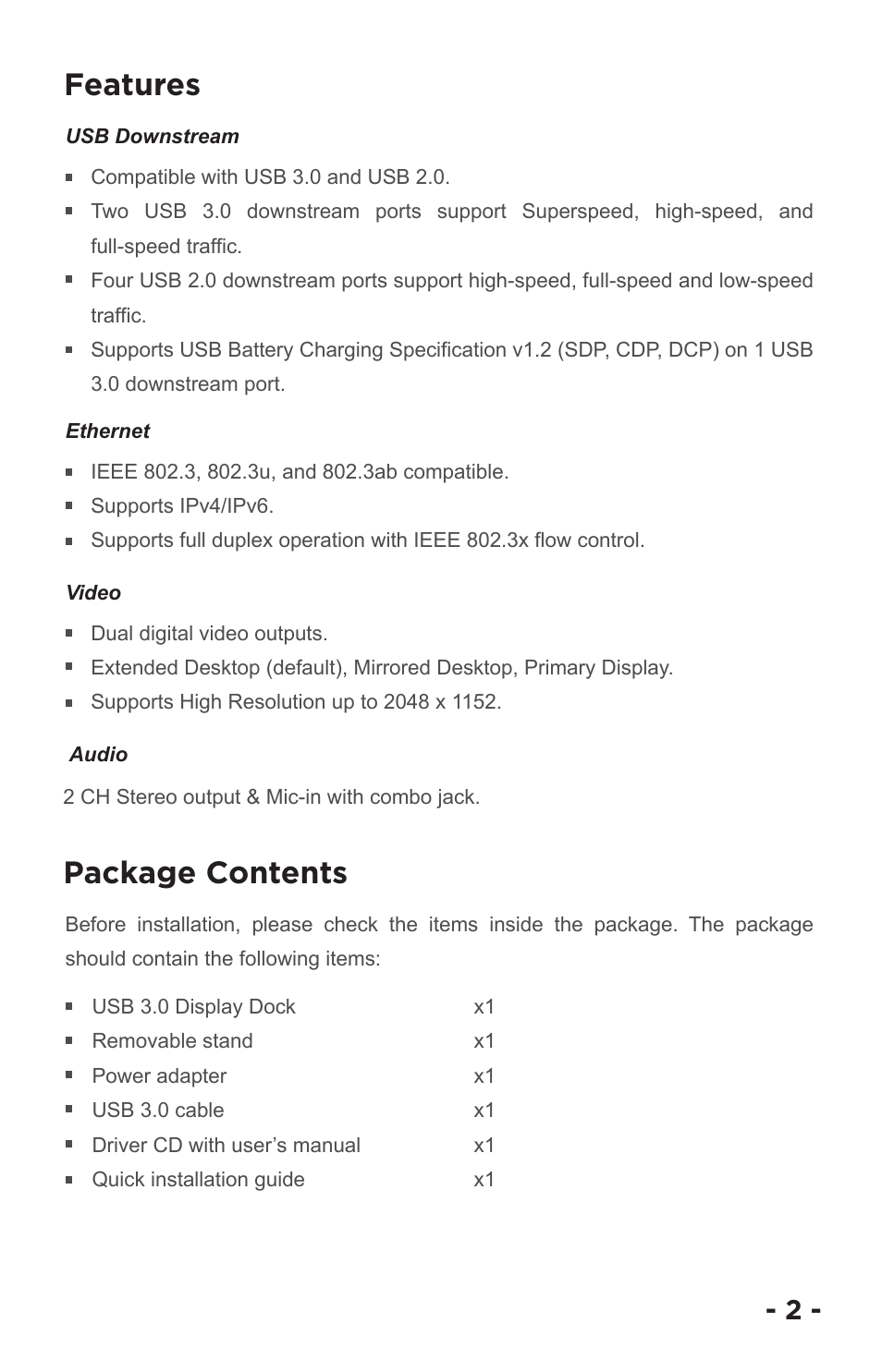 Features package contents | ANKER USB 3.0 Dual Display (DVI/HDMI) Docking Station, Audio, Gigabit Ethernet, and 6 USB ports for Windows User Manual | Page 5 / 19