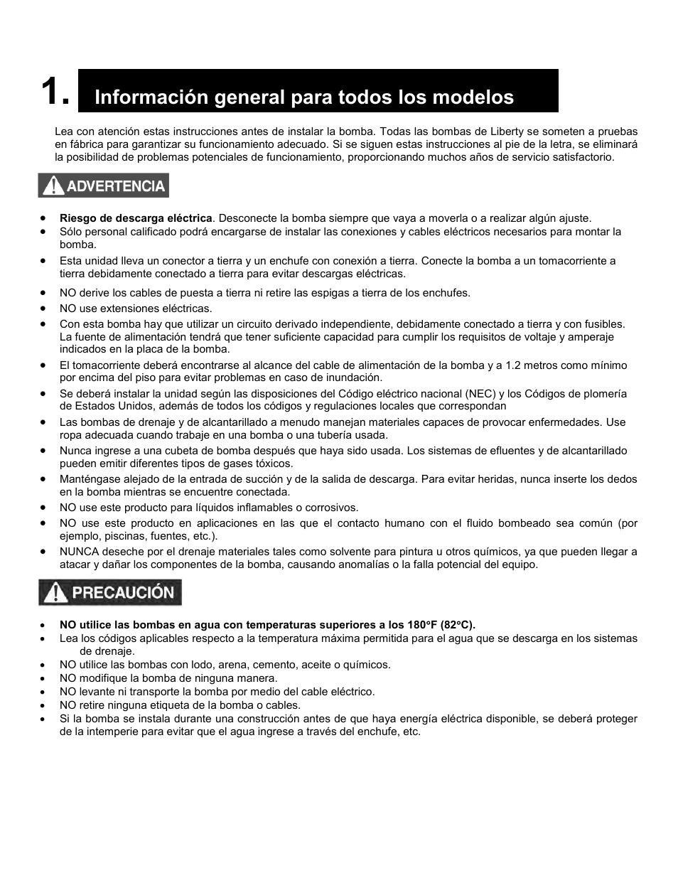 Información general para todos los modelos | Liberty Pumps HT450-Series User Manual | Page 7 / 17