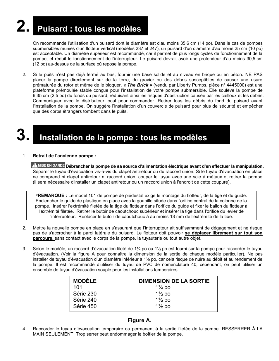 Puisard : tous les modèles, Installation de la pompe : tous les modèles | Liberty Pumps 230-Series User Manual | Page 11 / 24