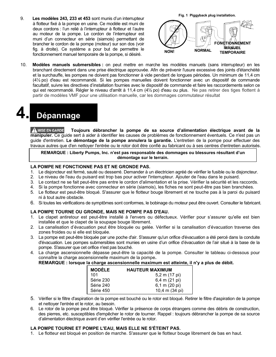 Dépannage | Liberty Pumps 230-Series User Manual | Page 13 / 24