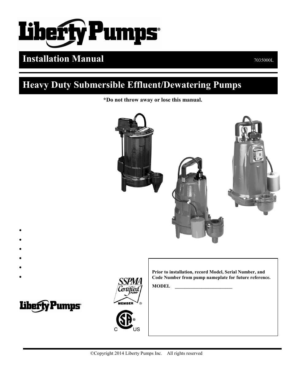 Liberty Pumps FL100-Series User Manual | 30 pages