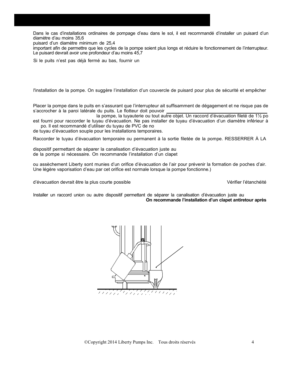 Évacuation des effluents ou assèchement | Liberty Pumps FL100-Series User Manual | Page 24 / 30