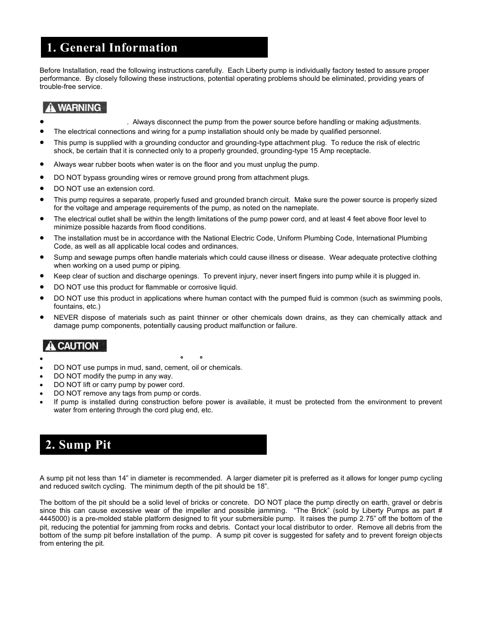 Sump pit, General information | Liberty Pumps S30-Series User Manual | Page 2 / 21