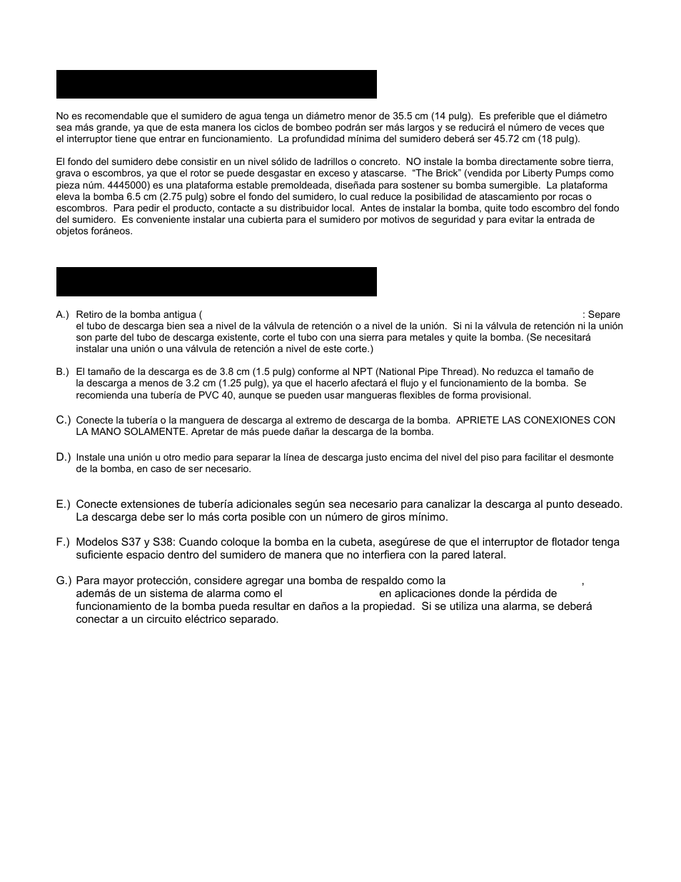 Sumidero de agua, Instalación | Liberty Pumps S30-Series User Manual | Page 9 / 21