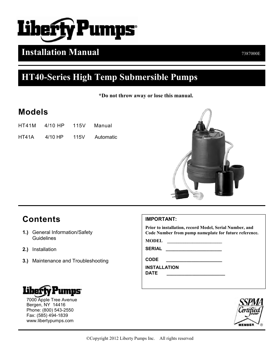 Liberty Pumps HT40-Series User Manual | 19 pages