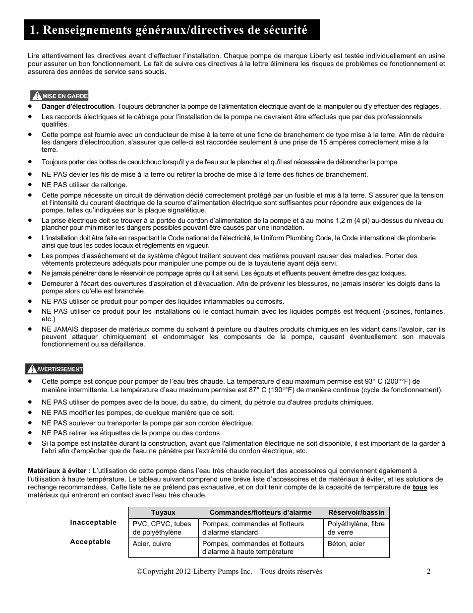 Renseignements généraux/directives de sécurité | Liberty Pumps HT40-Series User Manual | Page 14 / 19