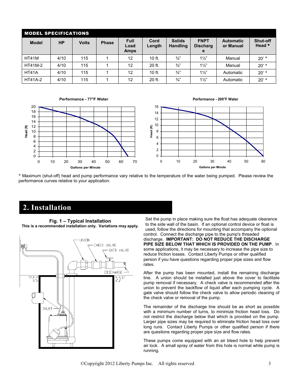 Installation | Liberty Pumps HT40-Series User Manual | Page 3 / 19