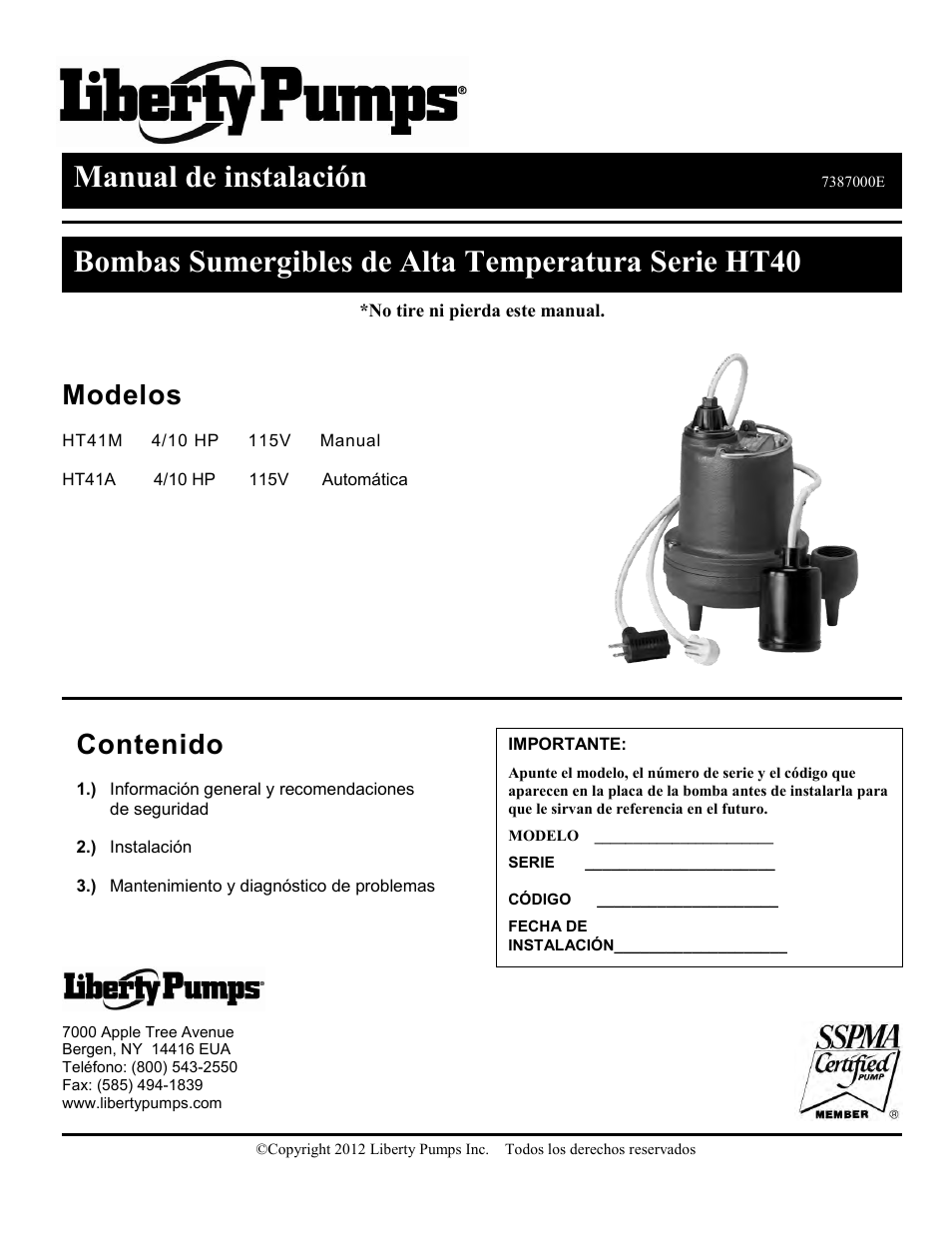 Liberty Pumps HT40-Series User Manual | Page 7 / 19