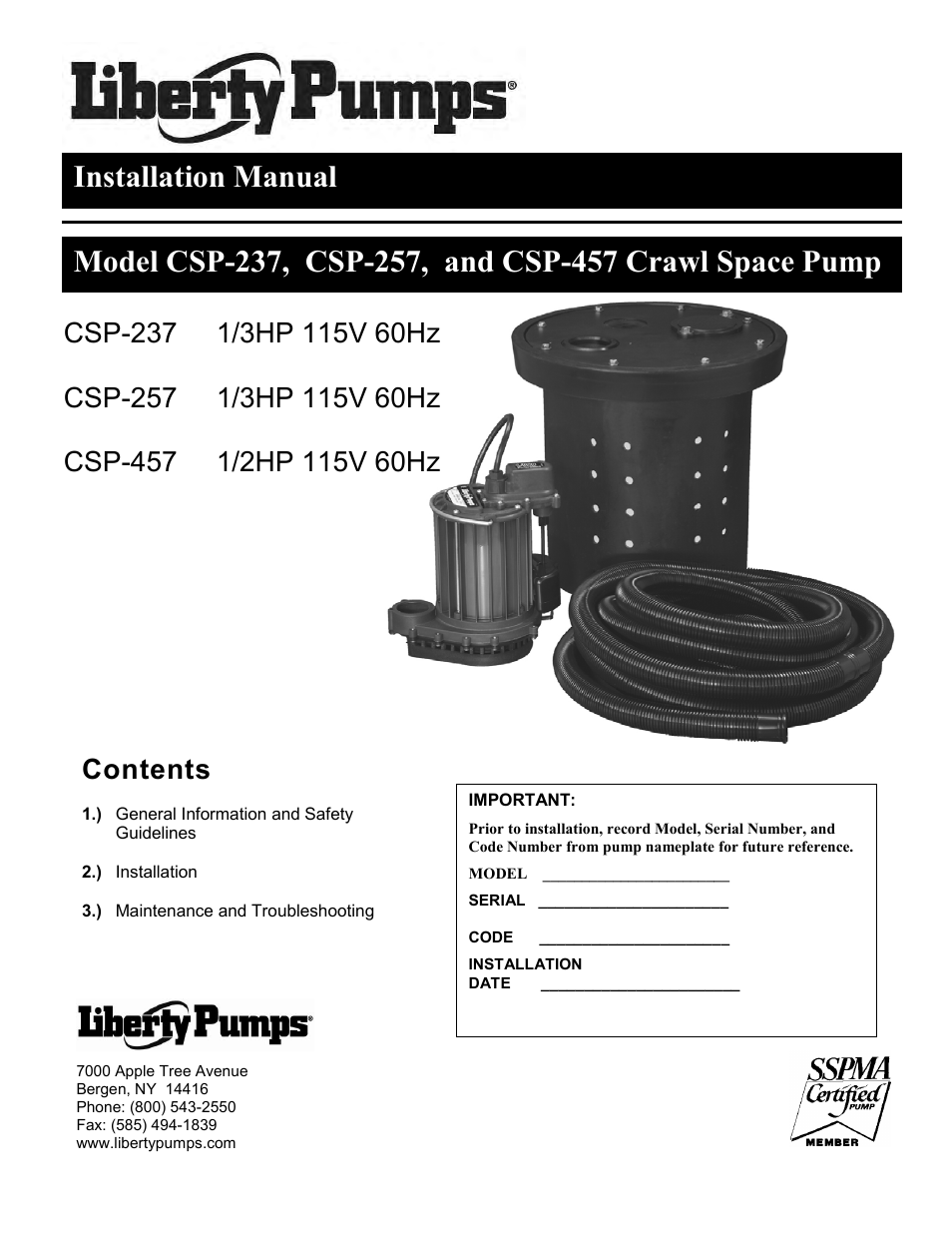 Liberty Pumps CSP-Series User Manual | 14 pages