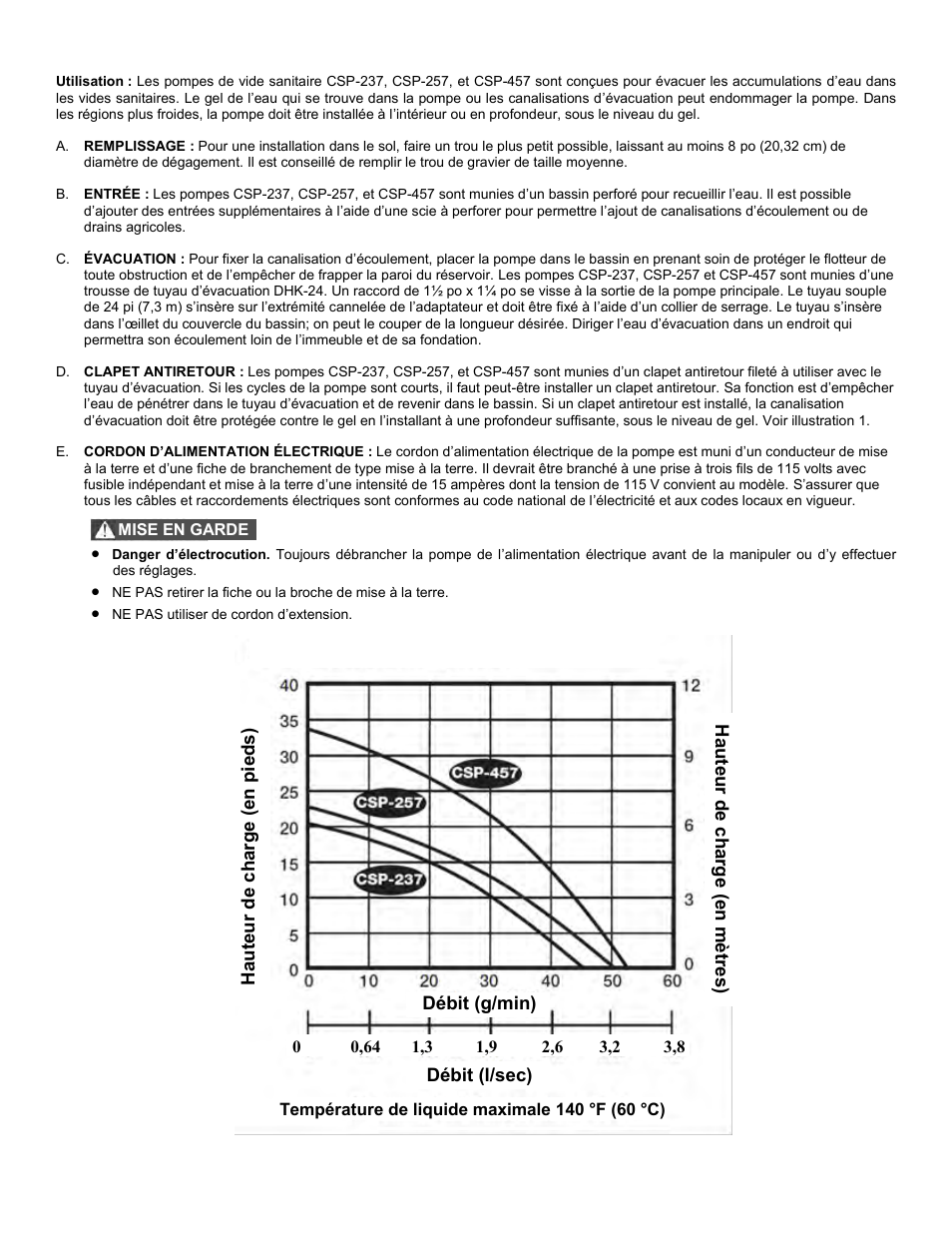 Courbes de rendement | Liberty Pumps CSP-Series User Manual | Page 12 / 14