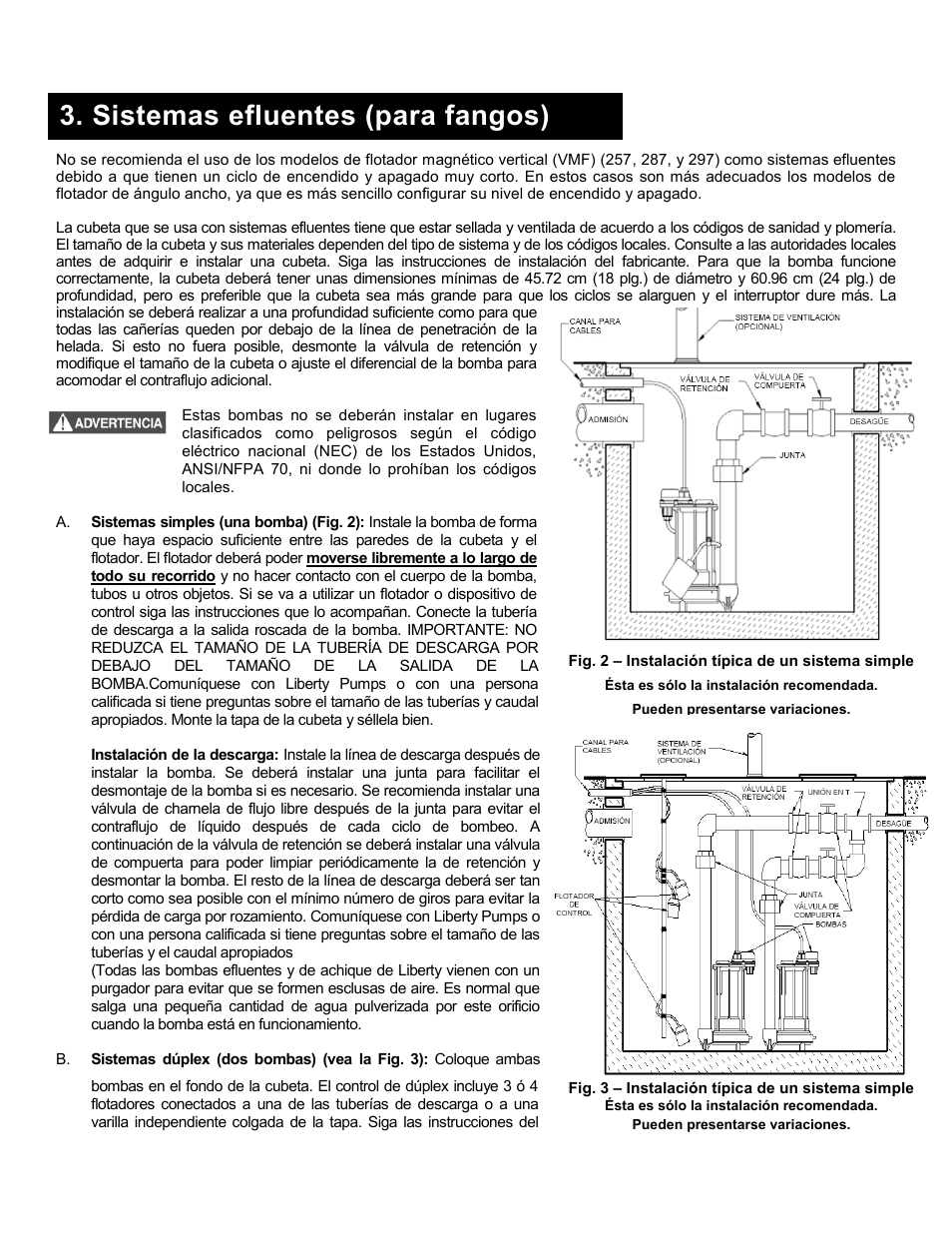 Sistemas efluentes (para fangos) | Liberty Pumps 290-Series User Manual | Page 15 / 30