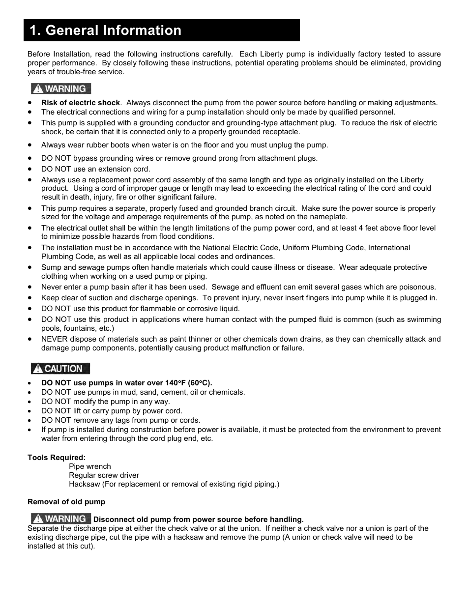 General information | Liberty Pumps 290-Series User Manual | Page 2 / 30