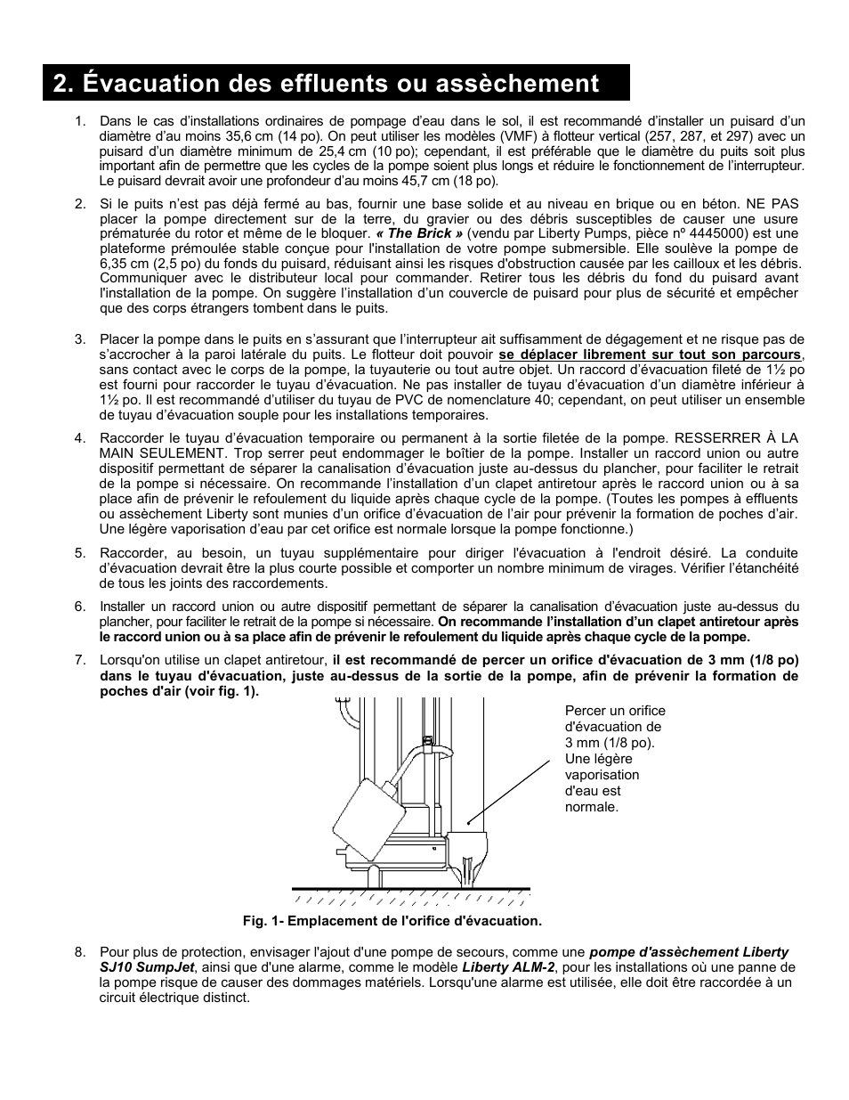 Évacuation des effluents ou assèchement | Liberty Pumps 290-Series User Manual | Page 24 / 30