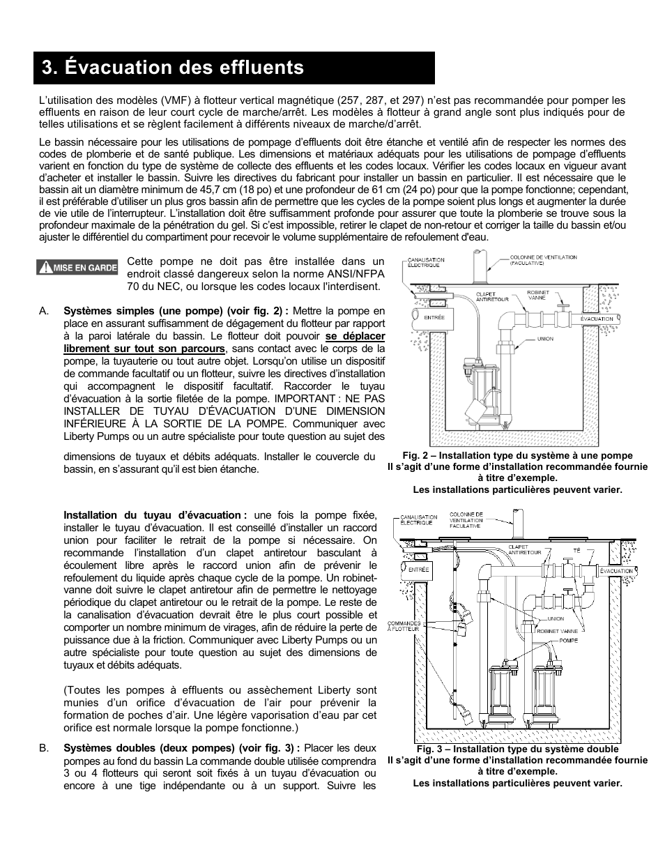 Évacuation des effluents | Liberty Pumps 290-Series User Manual | Page 25 / 30