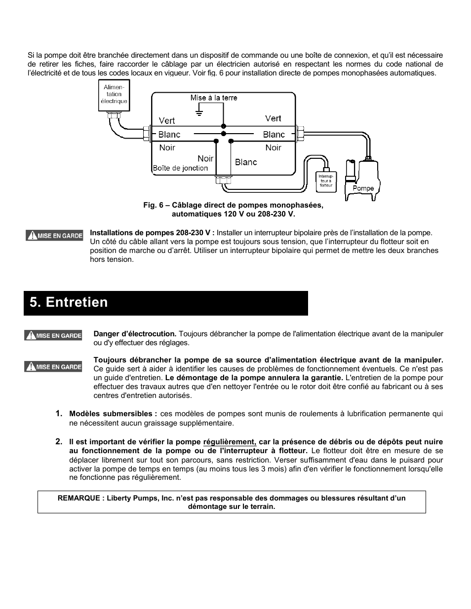 Entretien | Liberty Pumps 290-Series User Manual | Page 28 / 30