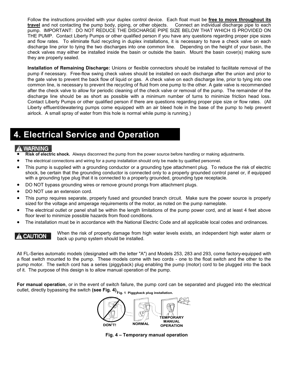 Electrical service and operation | Liberty Pumps 290-Series User Manual | Page 6 / 30