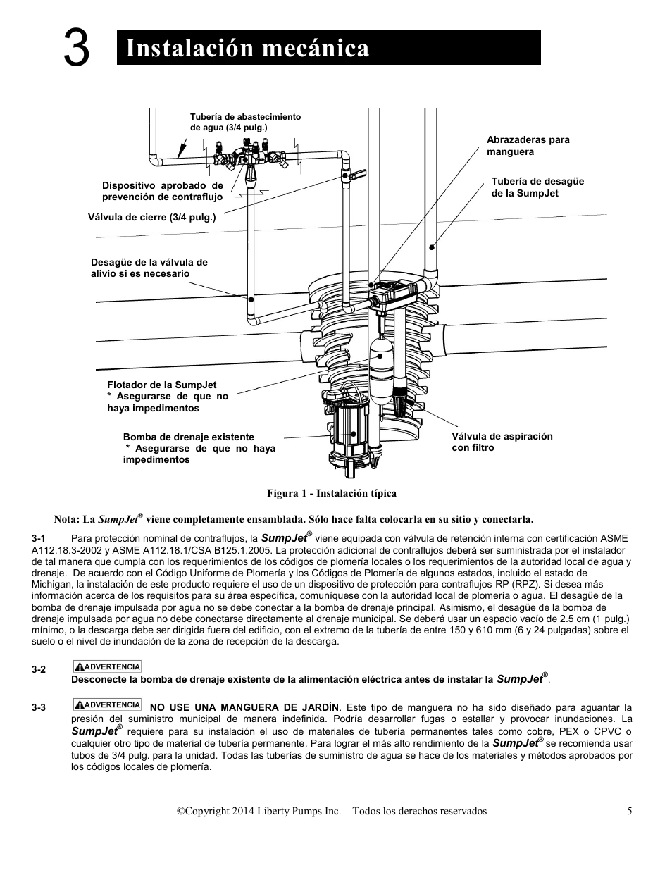 Instalación mecánica | Liberty Pumps SJ10 SumpJet User Manual | Page 15 / 30