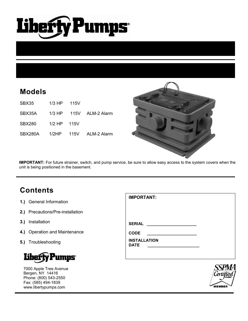 Liberty Pumps SBX-Series User Manual | 24 pages