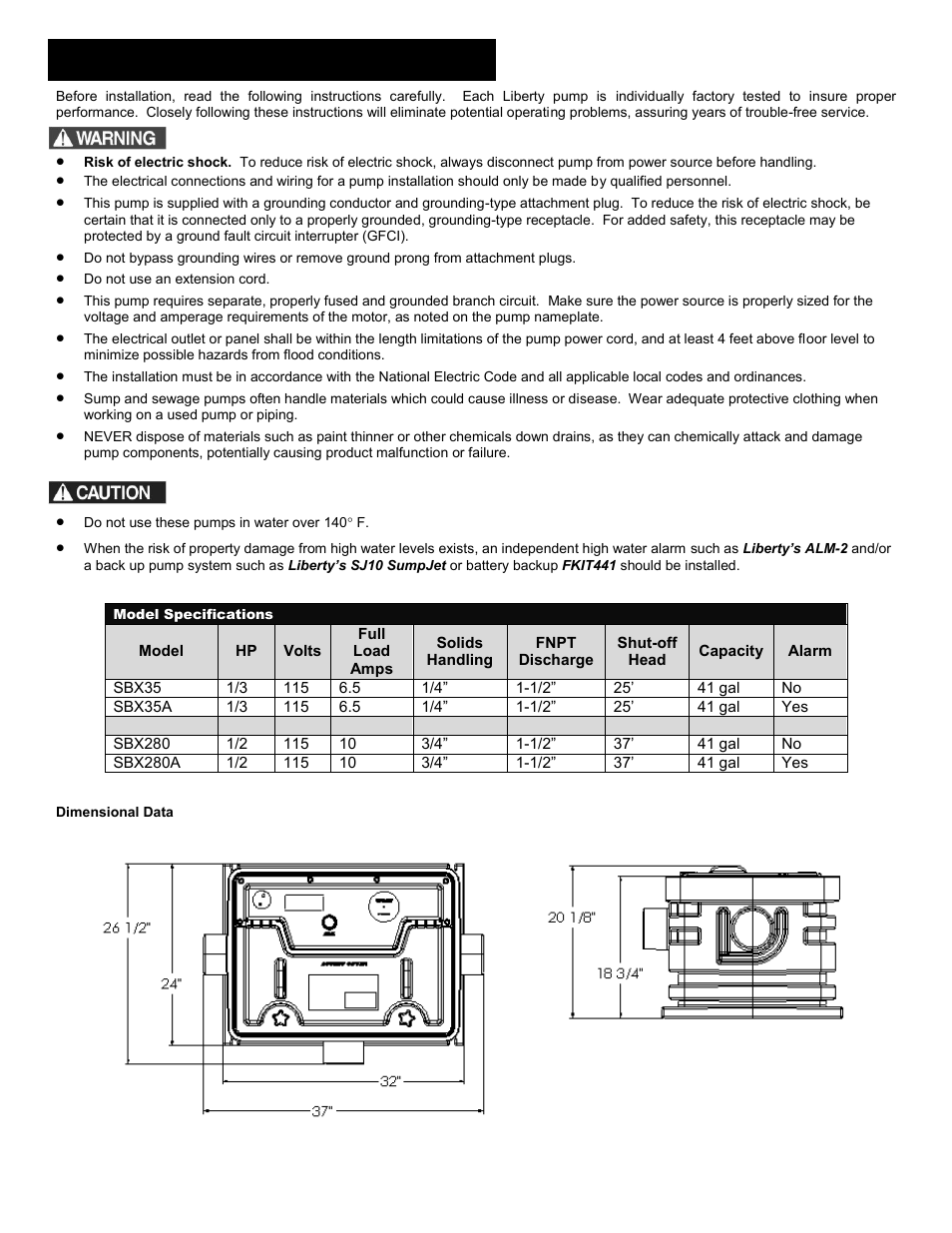 General information | Liberty Pumps SBX-Series User Manual | Page 2 / 24