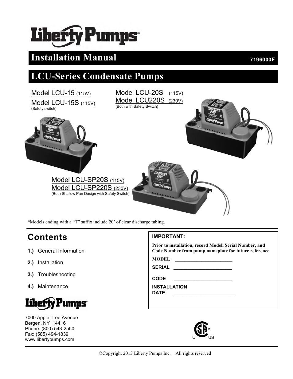 Liberty Pumps LCU-15 Series User Manual | 12 pages