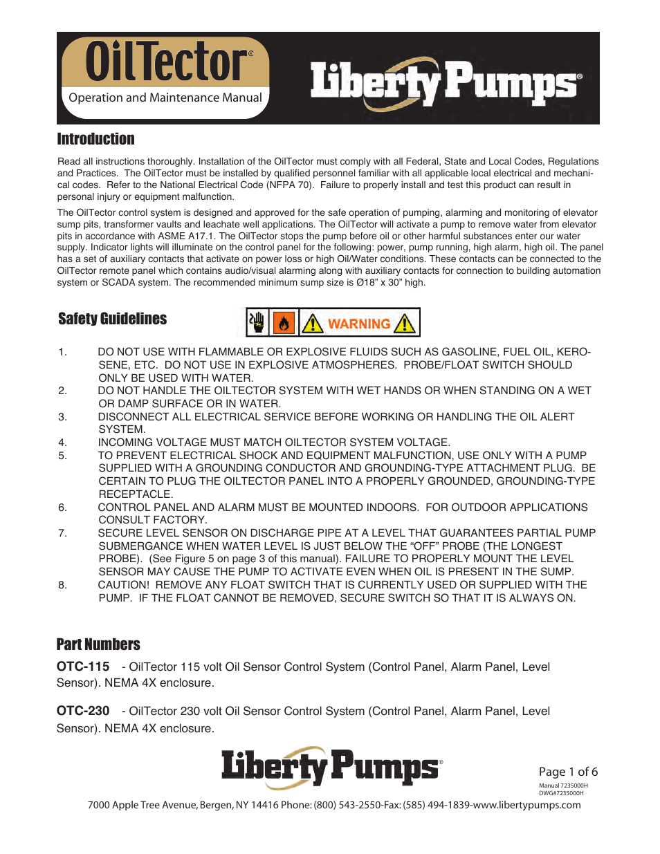 Liberty Pumps ELV-Series OilTector User Manual | 6 pages