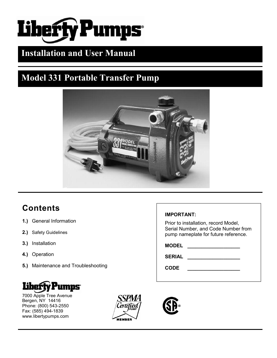 Liberty Pumps 331 User Manual | 12 pages