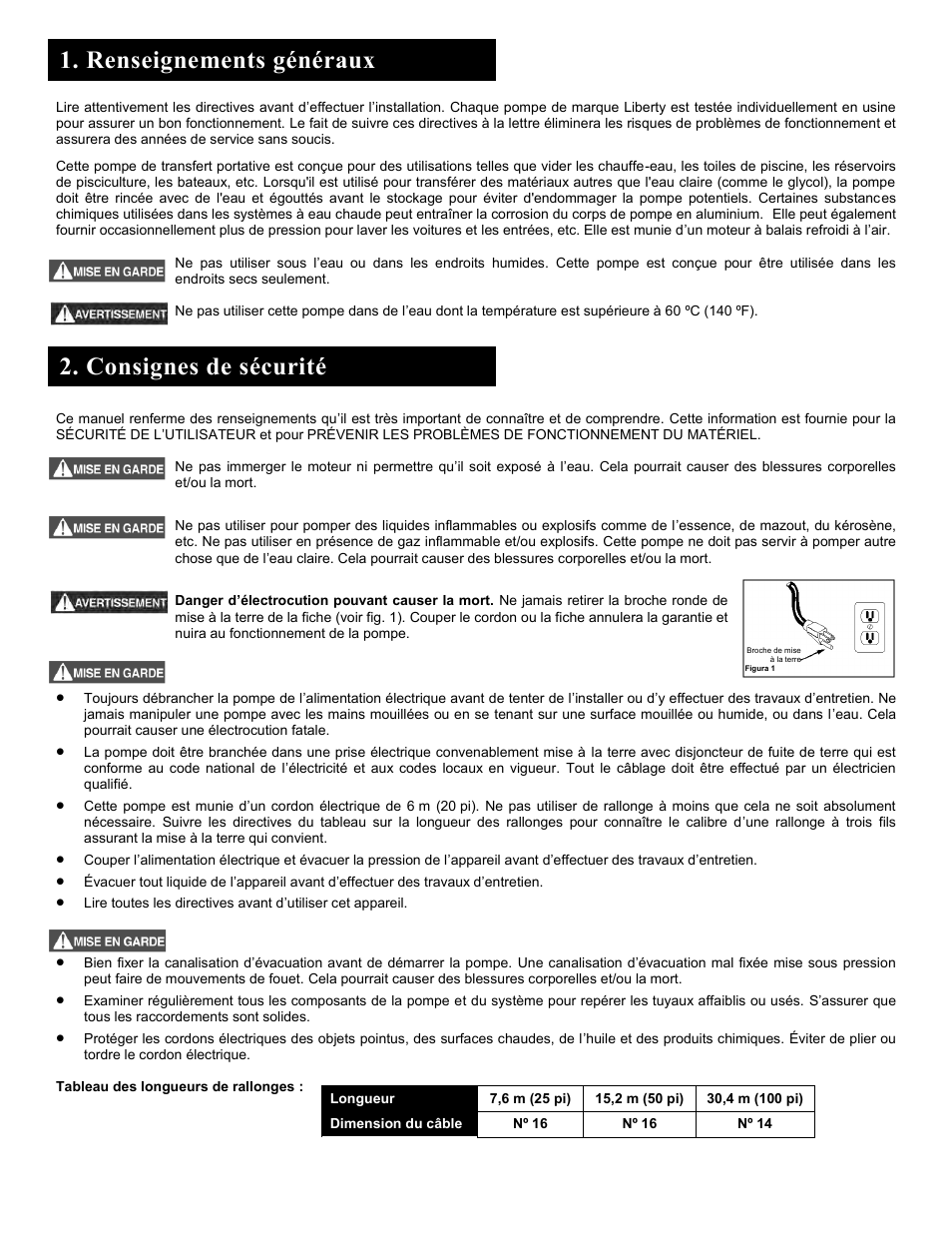 Consignes de sécurité, Renseignements généraux | Liberty Pumps 331 User Manual | Page 10 / 12