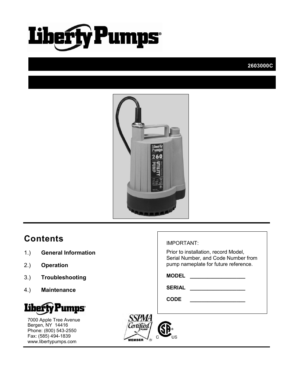 Liberty Pumps 260 User Manual | 12 pages