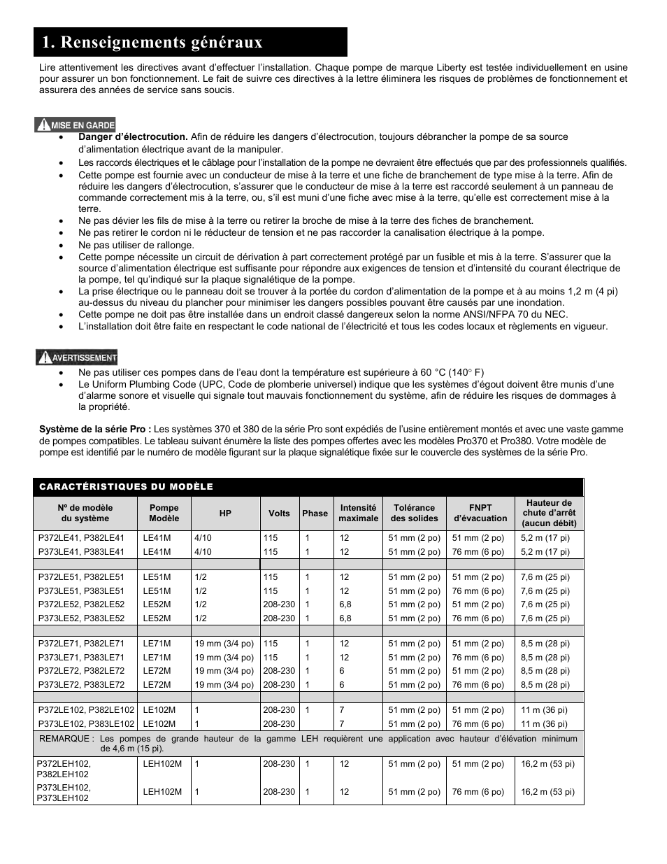 Renseignements généraux | Liberty Pumps Pro370-Series User Manual | Page 22 / 30