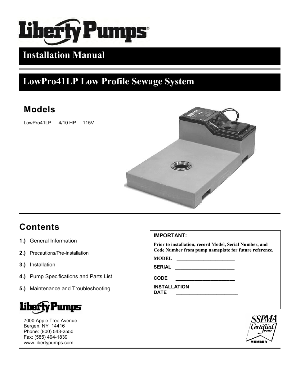 Liberty Pumps LowPro-Series User Manual | 24 pages