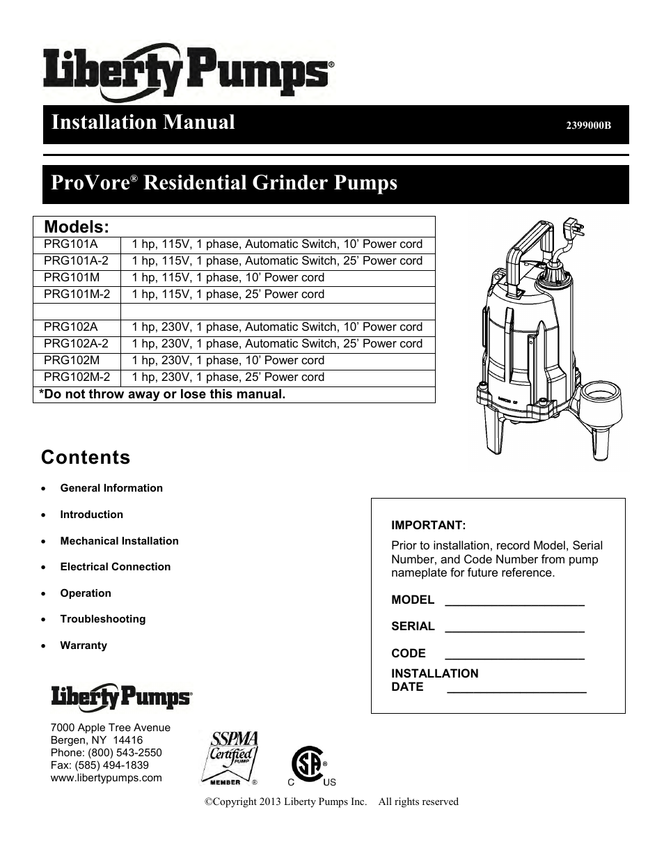 Liberty Pumps PRG-Series User Manual | 33 pages