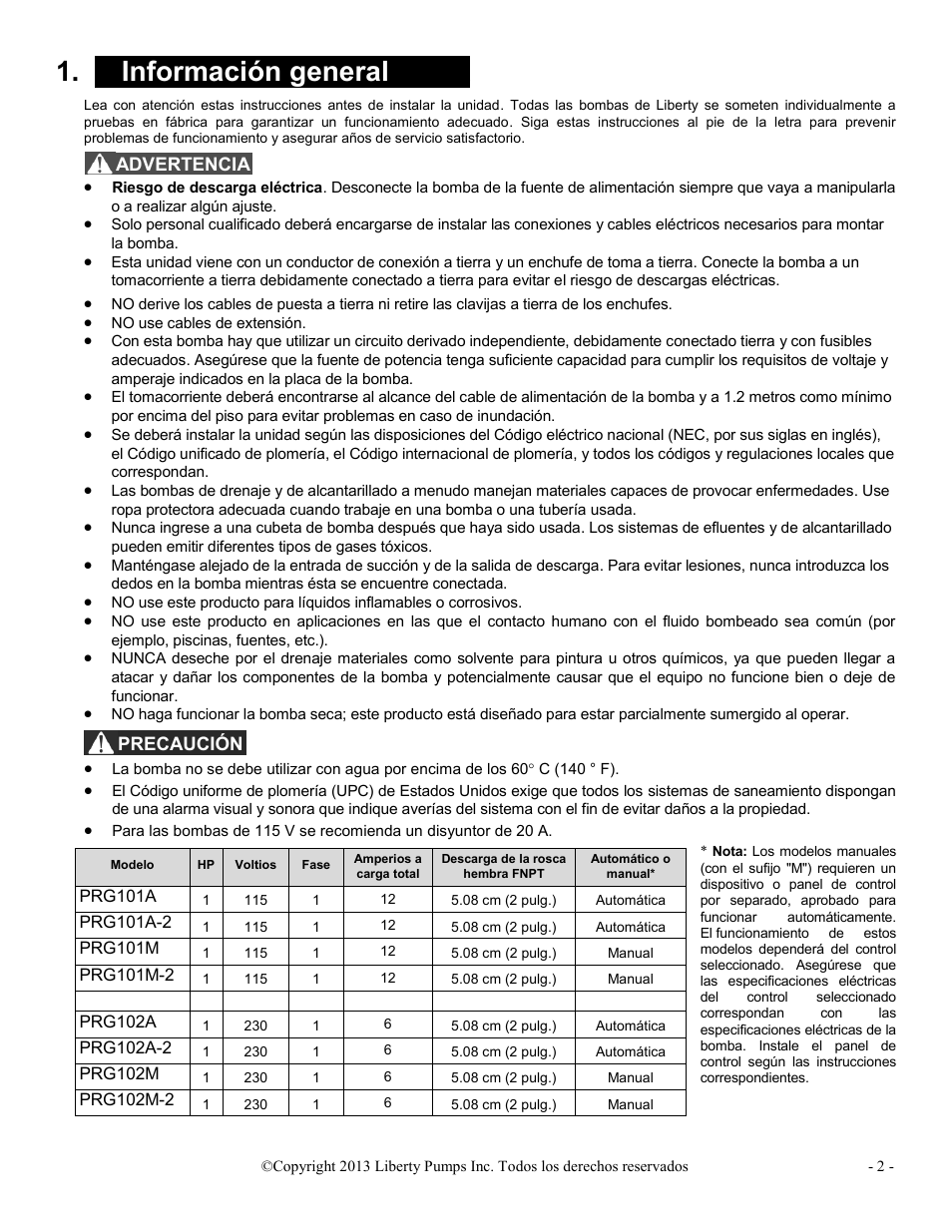 X información general x | Liberty Pumps PRG-Series User Manual | Page 13 / 33