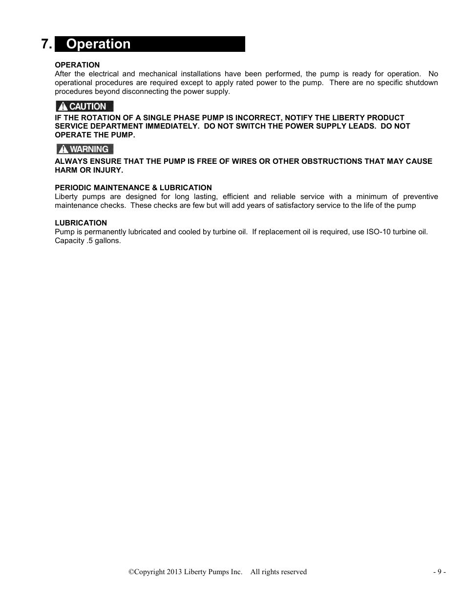 Operation, X operation x | Liberty Pumps PRG-Series User Manual | Page 9 / 33