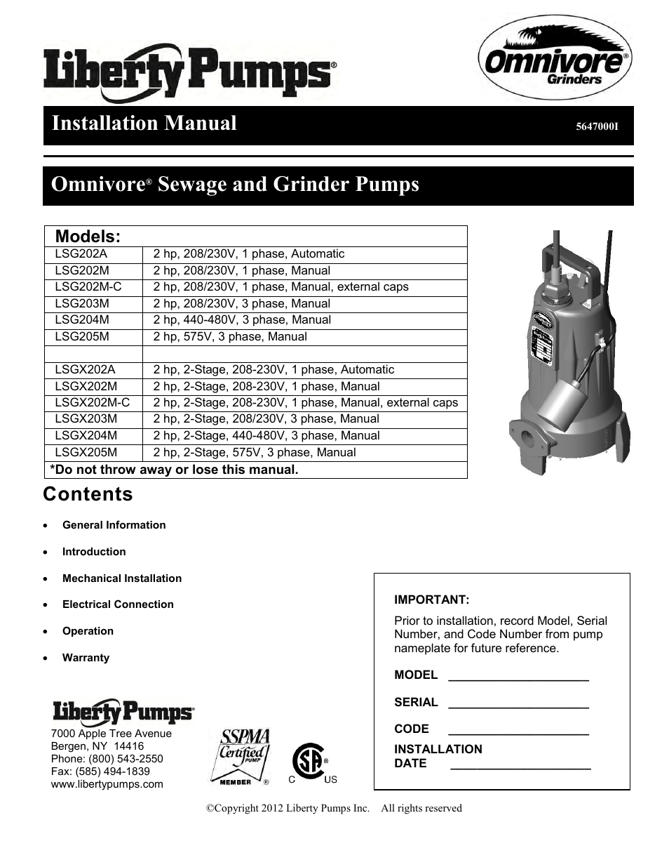 Liberty Pumps LSGX200-Series Omnivore User Manual | 42 pages