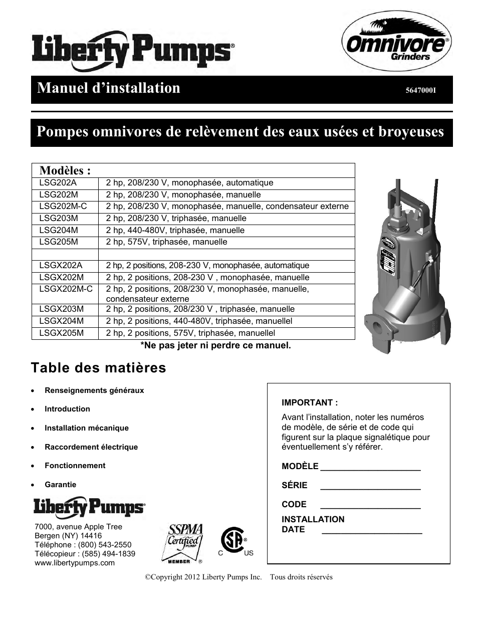 Liberty Pumps LSGX200-Series Omnivore User Manual | Page 15 / 42