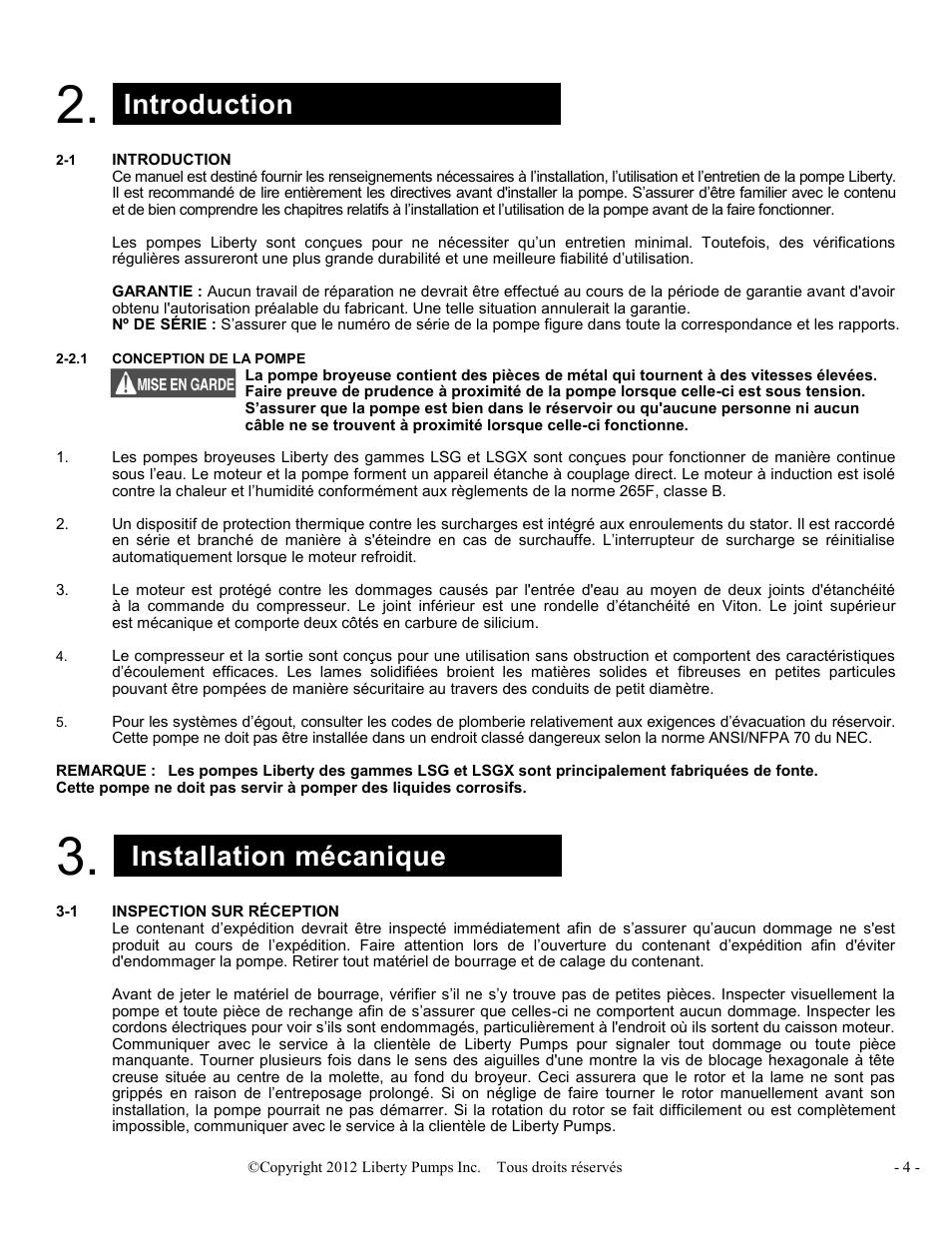 Introduction, Installation mécanique | Liberty Pumps LSGX200-Series Omnivore User Manual | Page 18 / 42