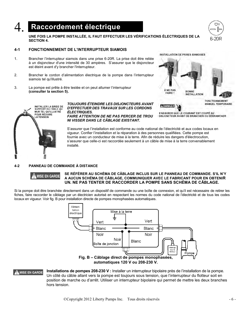 Raccordement électrique | Liberty Pumps LSGX200-Series Omnivore User Manual | Page 20 / 42