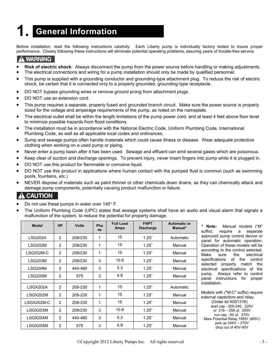 General information | Liberty Pumps LSGX200-Series Omnivore User Manual | Page 3 / 42