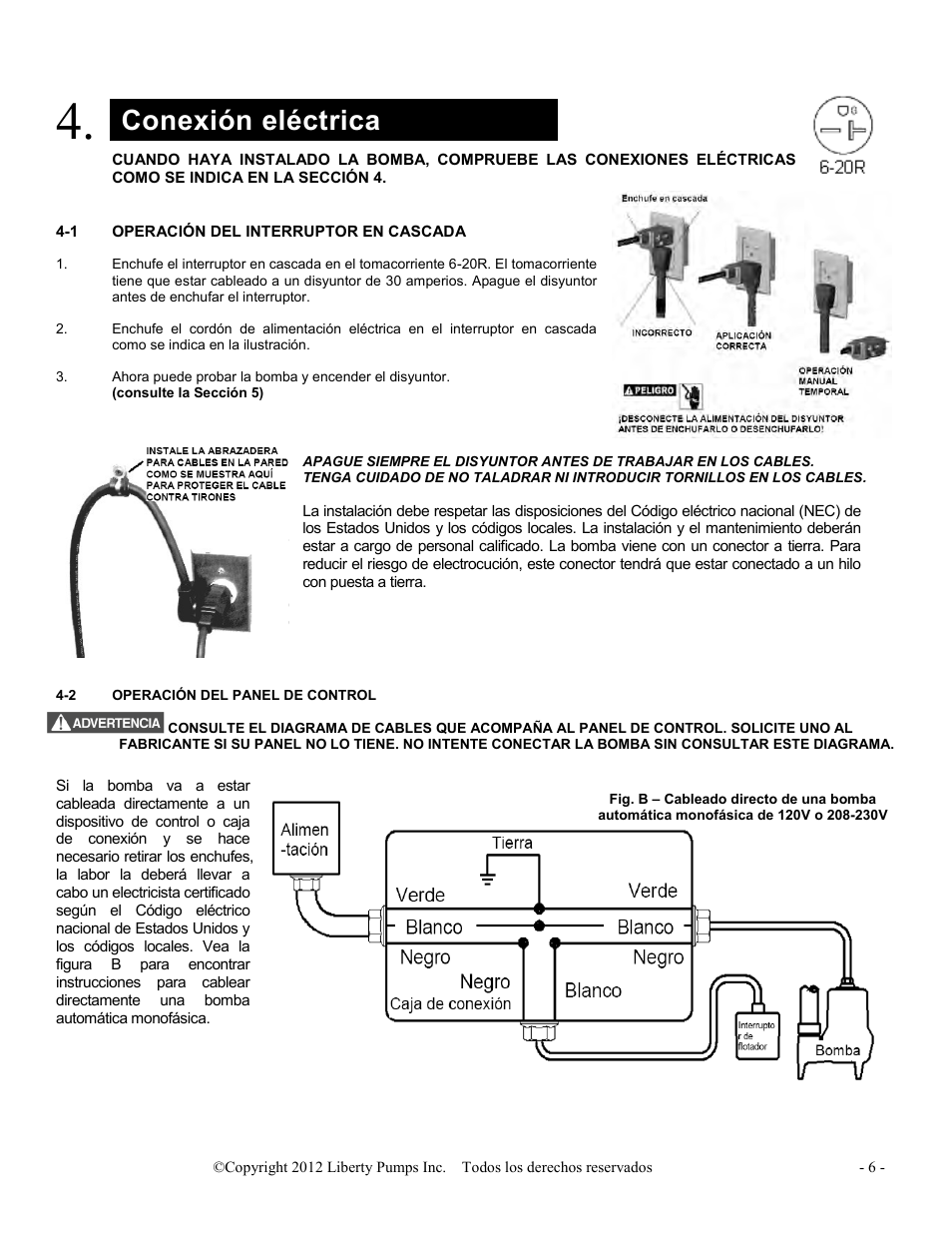 Conexión eléctrica | Liberty Pumps LSGX200-Series Omnivore User Manual | Page 34 / 42