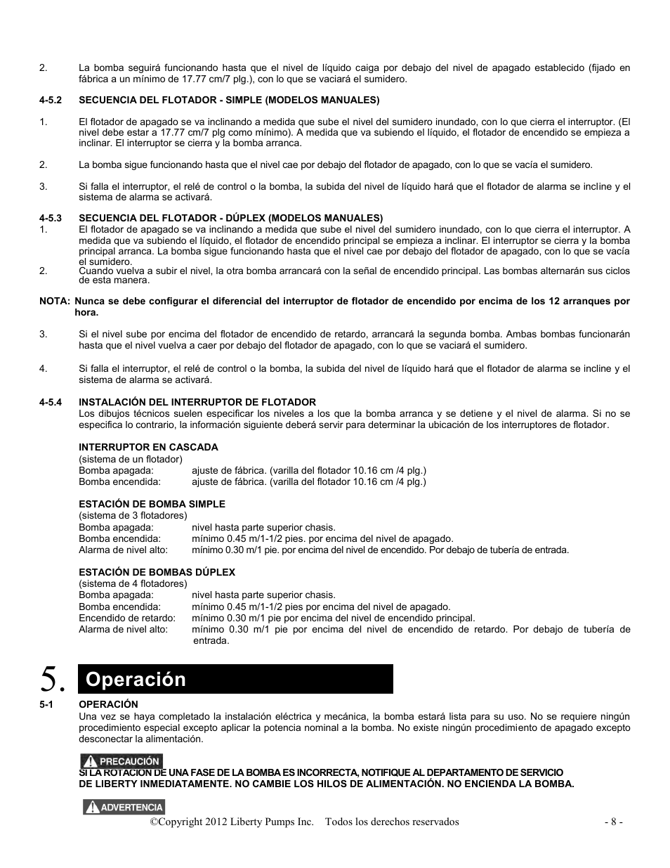 Operación | Liberty Pumps LSGX200-Series Omnivore User Manual | Page 36 / 42