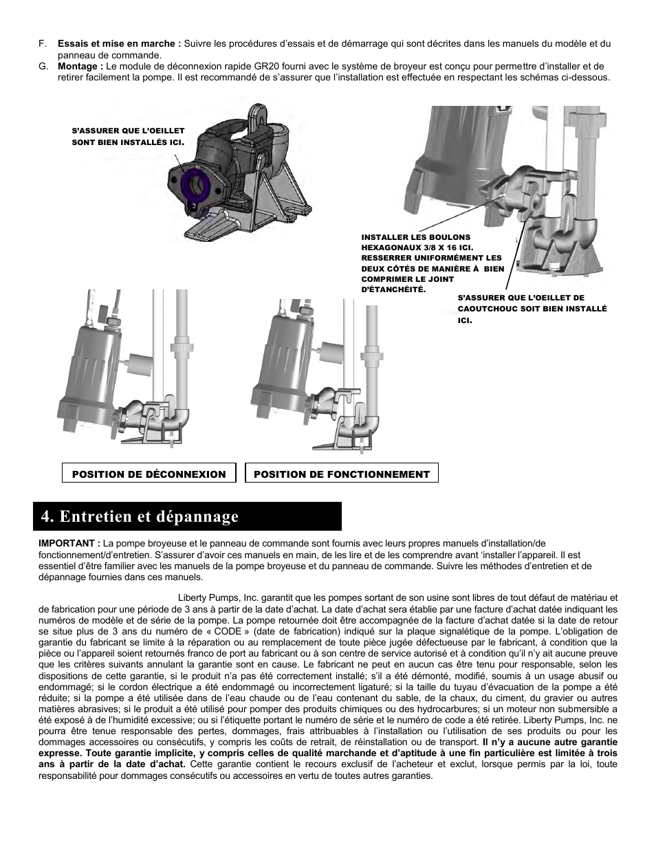 Entretien et dépannage | Liberty Pumps 2448-Series User Manual | Page 12 / 12