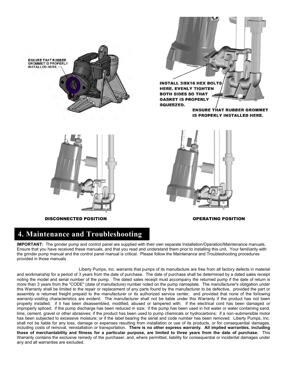 Maintenance and troubleshooting | Liberty Pumps 2448-Series User Manual | Page 4 / 12