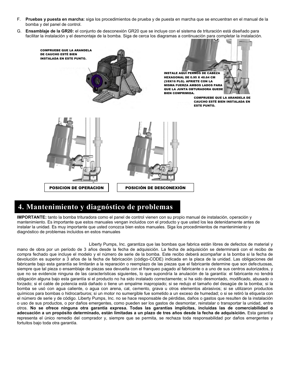 Mantenimiento y diagnóstico de problemas | Liberty Pumps 2448-Series User Manual | Page 8 / 12