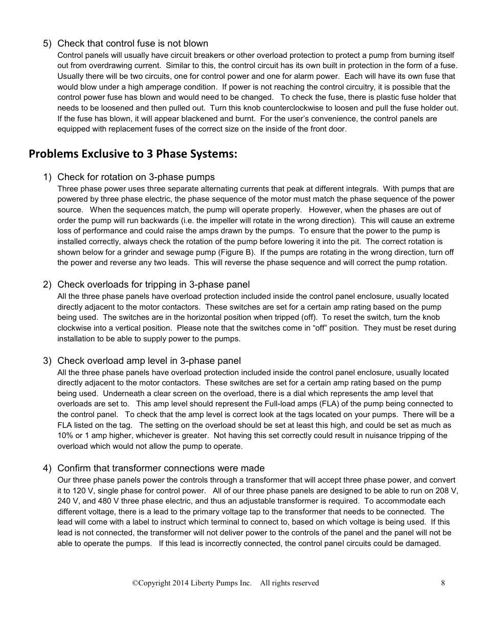 Problems exclusive to 3 phase systems | Liberty Pumps Engineered Pump Systems (EPS) User Manual | Page 8 / 11