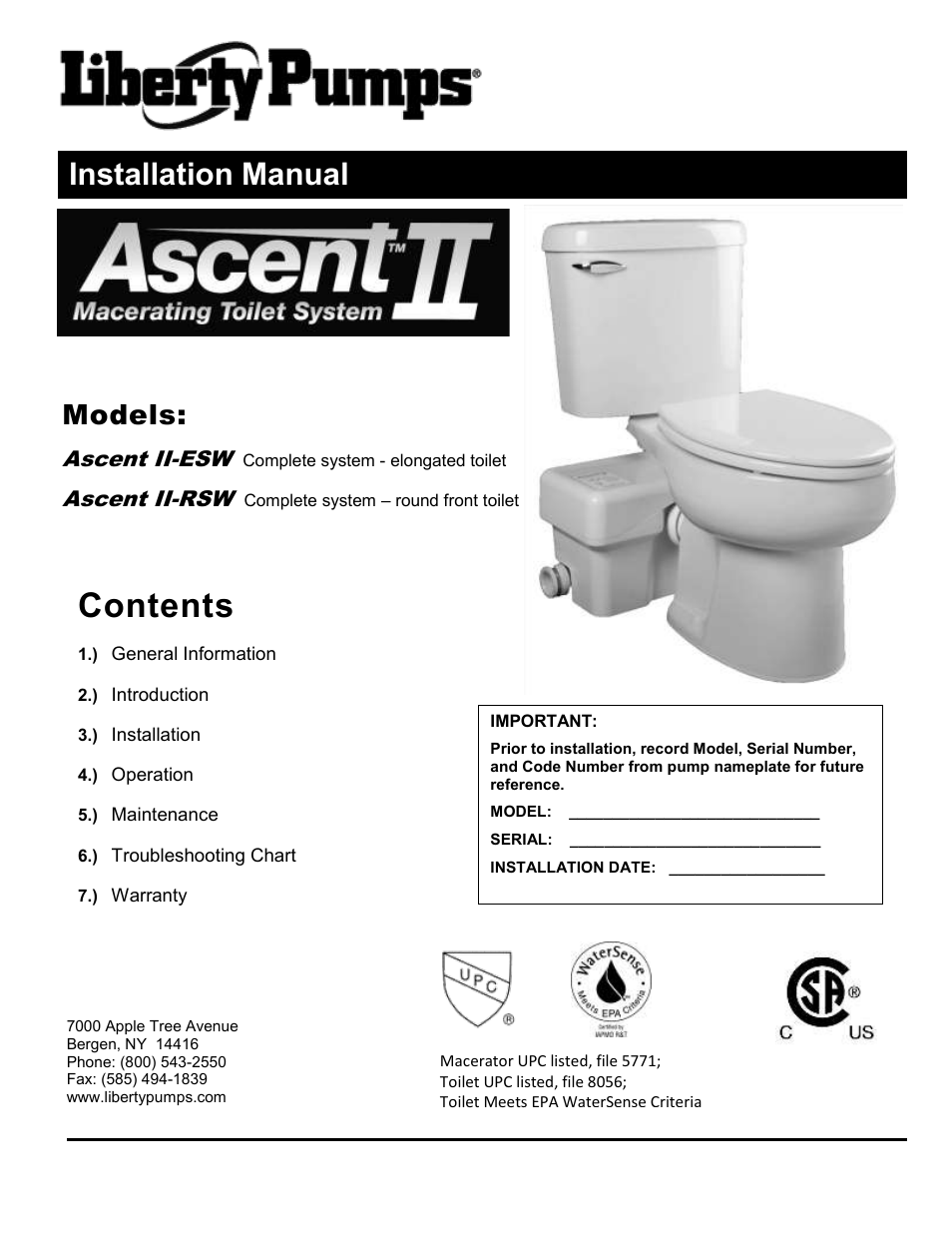 Liberty Pumps Ascent II User Manual | 55 pages